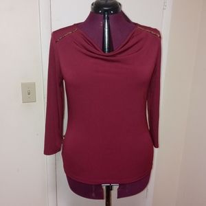Liz Clairborn  Top Blouse Tunic Berry Red Free Shape Stretchy Size L